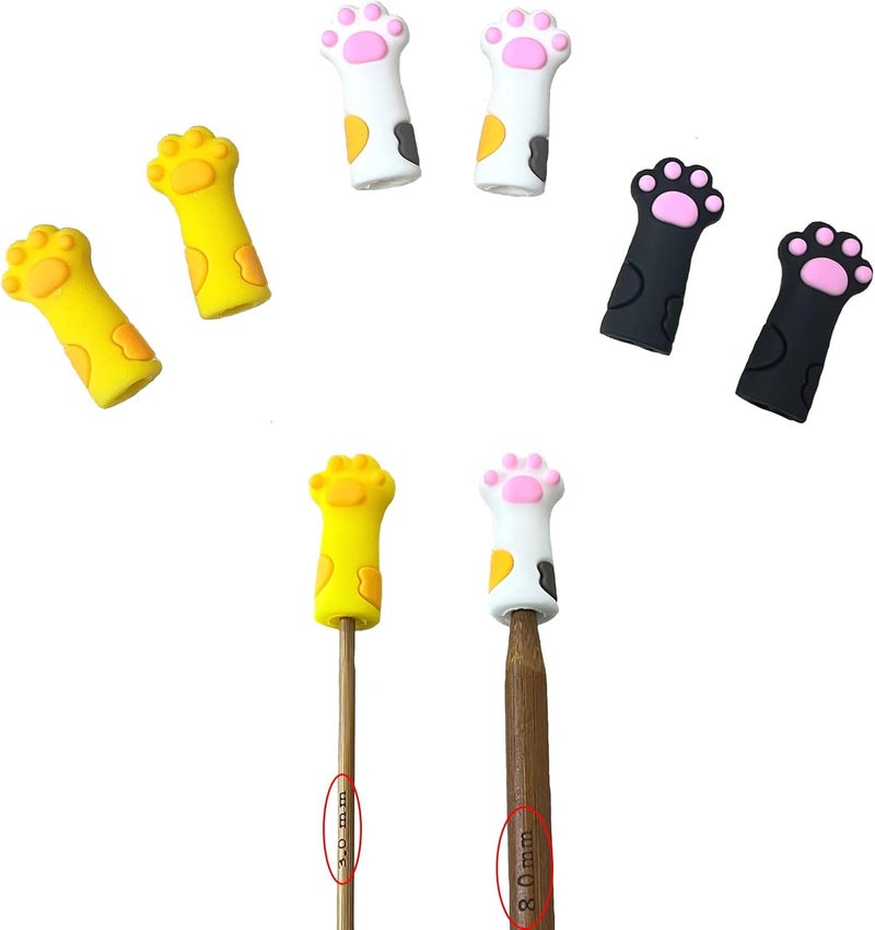 spansee 6 PCS Stitch Stoppers for Small Knitting Needles, Knitting Accessories fit Sizes US 2.5-11 (3mm-8mm) Needles, Knitting Point Protectors, Knitting Needle Caps, Cat Paw Knitting Needle Stoppers - Image 1